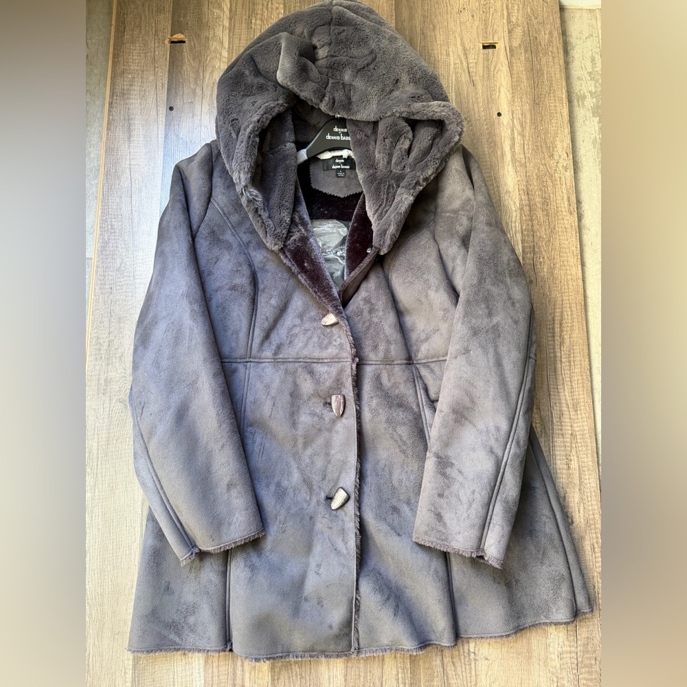 Dennis Basso NEW Women's Gray Fur Hooded Coat Sz Large